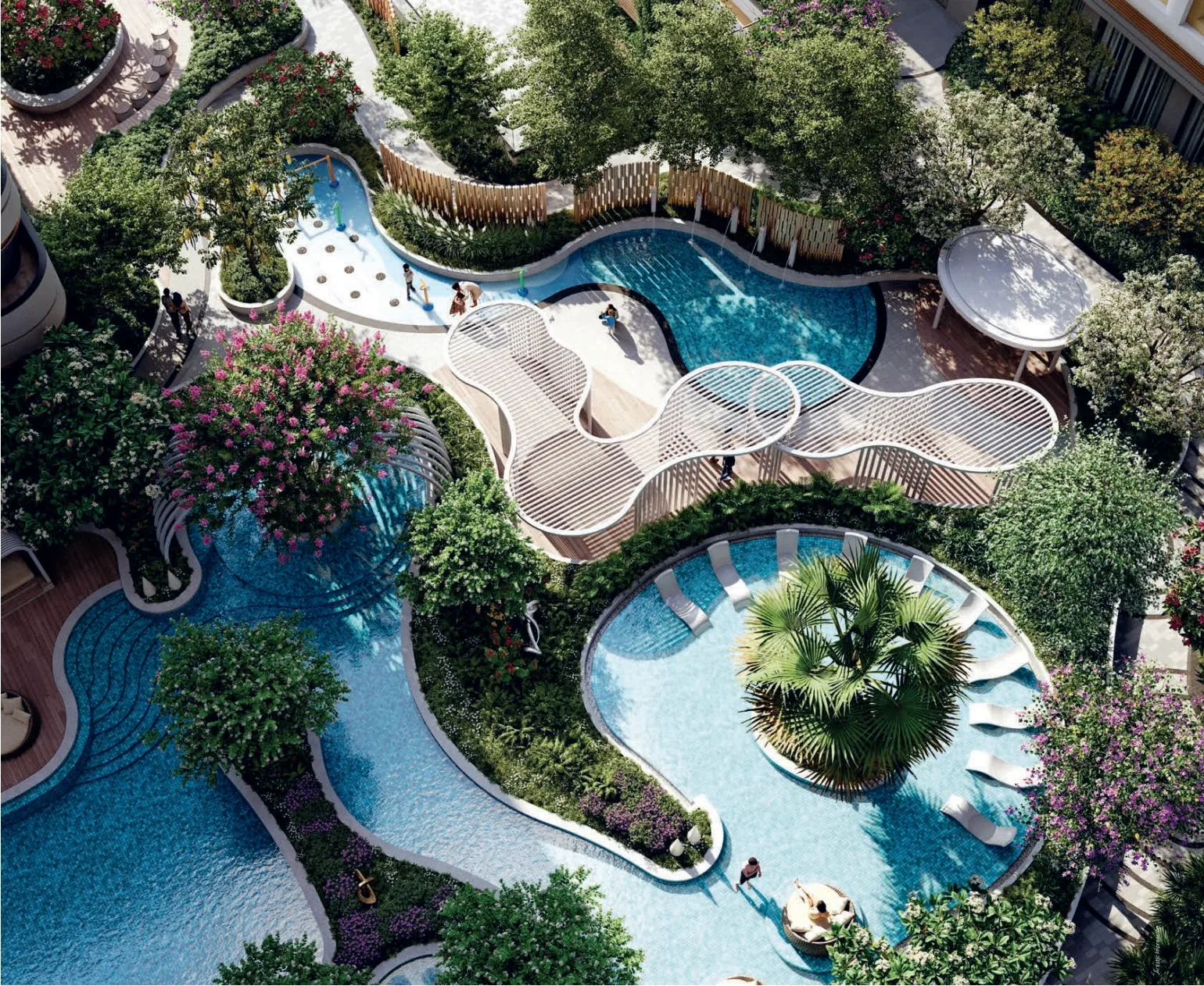 The kids’ pool and wet play area from above — artist’s impression