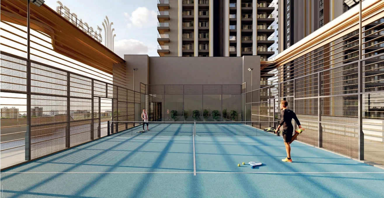 The outdoor paddle tennis court on the terrace — artist’s impression